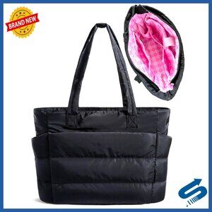 Lightweight Puffy Tote Bag with Compartments, 20L Capacity, 16.1x12.2x6.1